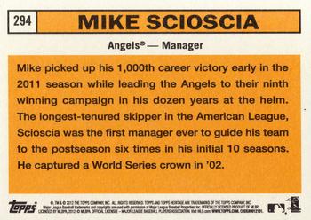 2012 Topps Heritage #294 Mike Scioscia Back