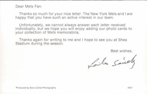 1987 Barry Colla New York Mets Postcards #4687 Zoilo Sanchez Back