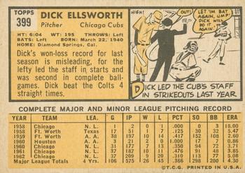 2012 Topps Heritage - 50th Anniversary Buybacks #399 Dick Ellsworth Back