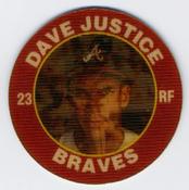 1992 Score 7-Eleven Superstar Action Coins #10 Dave Justice Front