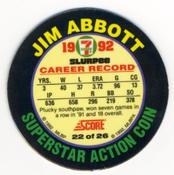 1992 Score 7-Eleven Superstar Action Coins #22 Jim Abbott Back