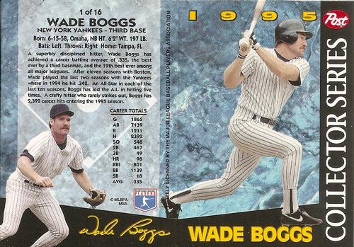 1995 Post Collector Series 3x5 #1 Wade Boggs Front