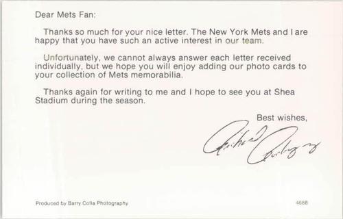1988 Barry Colla New York Mets Postcards #4688 Rich Rodriguez Back