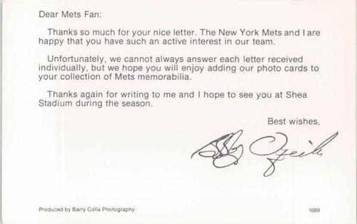 1989 Barry Colla New York Mets Postcards #1689 Bob Ojeda Back
