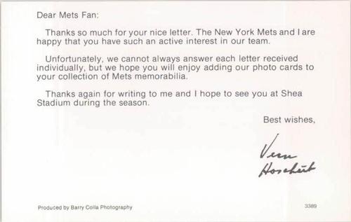1989 Barry Colla New York Mets Postcards #3389 Vern Hoscheit Back