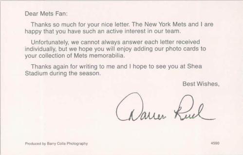 1990 Barry Colla New York Mets Postcards #4590 Darren Reed Back