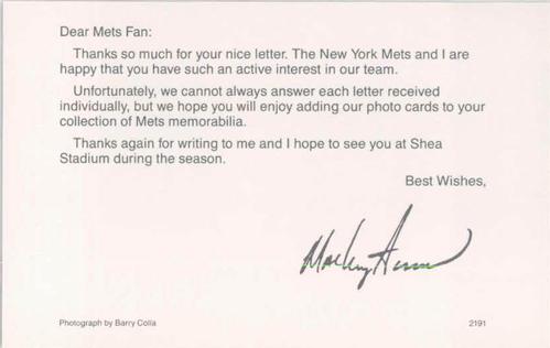 1991 Barry Colla New York Mets Postcards #2191 Mackey Sasser Back