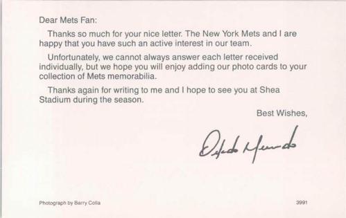 1991 Barry Colla New York Mets Postcards #3991 Orlando Mercado Back