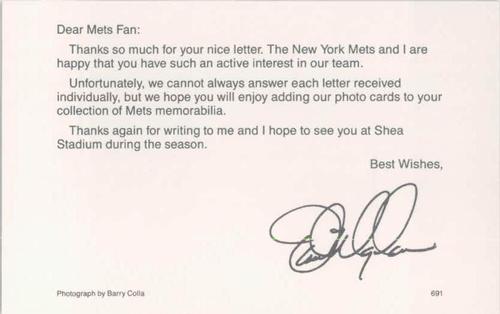1991 Barry Colla New York Mets Postcards #691 Dave Magadan Back