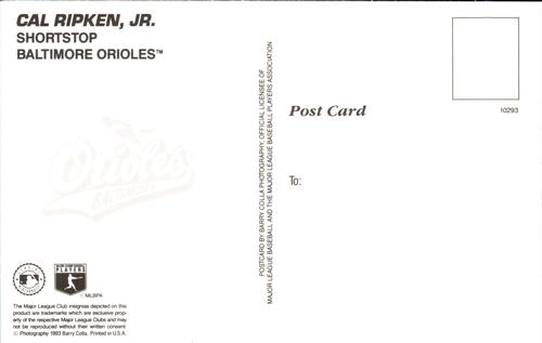 1993 Barry Colla Postcards #10793 Cal Ripken, Jr. Back