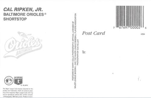 1994 Barry Colla Postcards #4294 Cal Ripken, Jr. Back