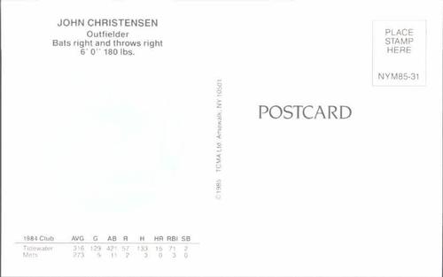 1985 TCMA New York Mets Postcards #NYM85-31 John Christensen Back