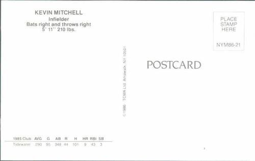 1986 TCMA New York Mets Postcards #NYM86-21 Kevin Mitchell Back
