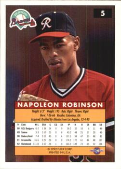 1992-93 Fleer Excel #5 Napoleon Robinson Back