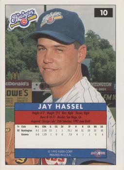 1992-93 Fleer Excel #10 Jay Hassel Back