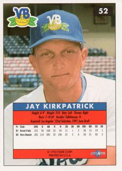 1992-93 Fleer Excel #52 Jay Kirkpatrick Back