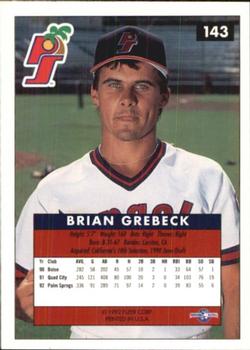1992-93 Fleer Excel #143 Brian Grebeck Back