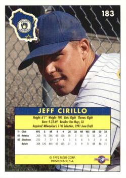 1992-93 Fleer Excel #183 Jeff Cirillo Back