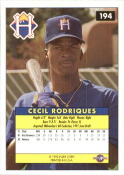 1992-93 Fleer Excel #194 Cecil Rodriques Back