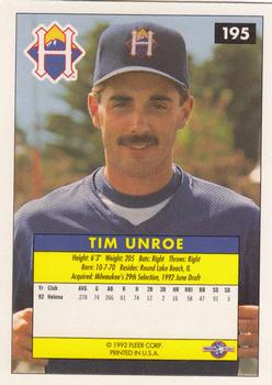 1992-93 Fleer Excel #195 Tim Unroe Back