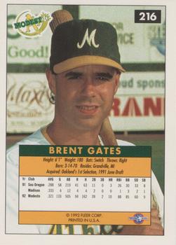 1992-93 Fleer Excel #216 Brent Gates Back