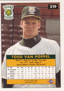 1992-93 Fleer Excel #219 Todd Van Poppel Back