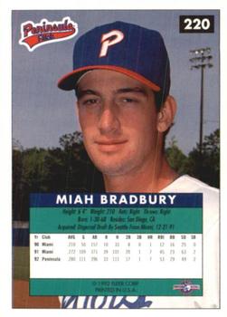 1992-93 Fleer Excel #220 Miah Bradbury Back