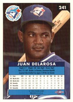 1992-93 Fleer Excel #241 Juan de la Rosa Back