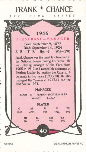 1984 Galasso Hall of Famers #40 Frank Chance Back