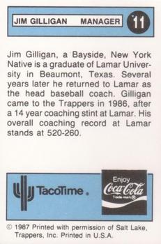 1987 TacoTime Salt Lake Trappers #11 Jim Gilligan Back