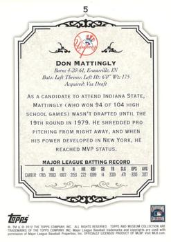 2012 Topps Museum Collection #5 Don Mattingly Back