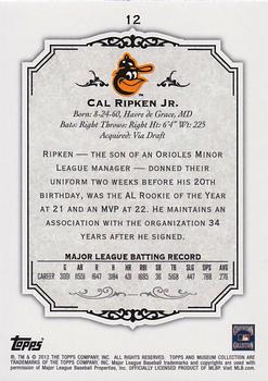 2012 Topps Museum Collection #12 Cal Ripken Jr. Back