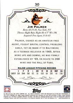 2012 Topps Museum Collection #30 Jim Palmer Back