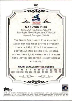 2012 Topps Museum Collection #60 Carlton Fisk Back