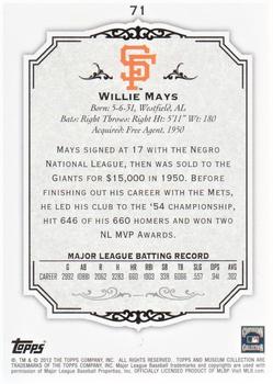 2012 Topps Museum Collection #71 Willie Mays Back