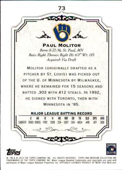 2012 Topps Museum Collection #73 Paul Molitor Back
