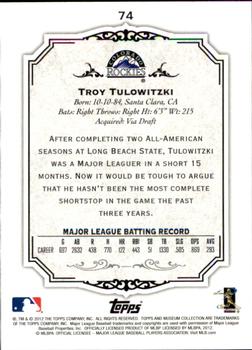 2012 Topps Museum Collection #74 Troy Tulowitzki Back