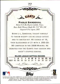 2012 Topps Museum Collection #77 Pablo Sandoval Back