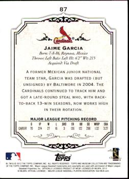 2012 Topps Museum Collection #87 Jaime Garcia Back