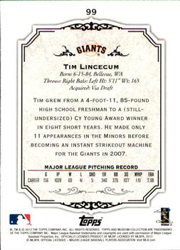 2012 Topps Museum Collection #99 Tim Lincecum Back