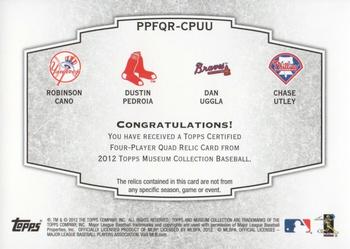 2012 Topps Museum Collection - Primary Pieces 4-Player Quad Relics Gold 25 #PPFQR-CPUU Robinson Cano / Dustin Pedroia / Dan Uggla / Chase Utley Back