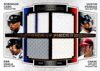 2012 Topps Museum Collection - Primary Pieces 4-Player Quad Relics Gold 25 #PPFQR-CPUU Robinson Cano / Dustin Pedroia / Dan Uggla / Chase Utley Front