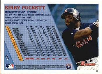 1996 Bowman #98 Kirby Puckett Back