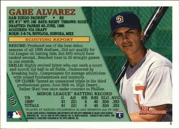 1996 Bowman #309 Gabe Alvarez Back