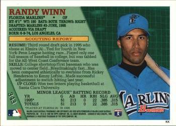 1996 Bowman #343 Randy Winn Back