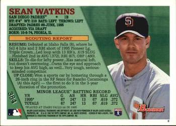 1996 Bowman #384 Sean Watkins Back