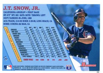 1996 Bowman #16 J.T. Snow, Jr. Back