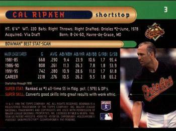 1996 Bowman's Best #3 Cal Ripken Back