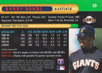 1996 Bowman's Best #10 Barry Bonds Back