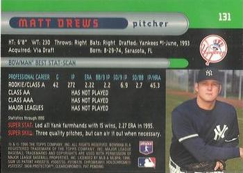 1996 Bowman's Best #131 Matt Drews Back